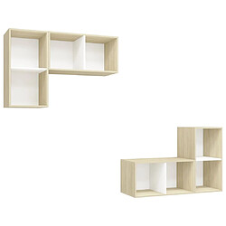 vidaXL Meubles TV muraux 4 pcs Blanc et chêne sonoma Bois d'ingénierie