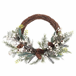 BigBuy Christmas Couronne de Noël Multicouleur Naturel Rotin Plastique 50 cm