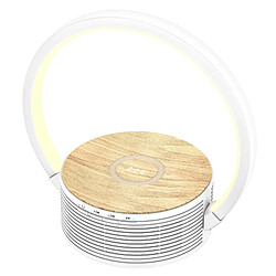 Chrono Lampe de bureau avec chargement sans fil et haut-parleur 3 en 1 avec 3 niveaux d'intensité et chargement sans fil pour tous les appareils Qi,(blanc)