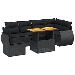 vidaXL Salon de jardin 7 pcs avec coussins noir résine tressée