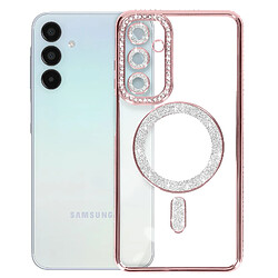 Avizar Coque Diamant pour Samsung Galaxy A15 MagSafe Contour Strass Rose Champagne