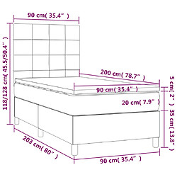 vidaXL Sommier à lattes de lit avec matelas Gris clair 90x200 cm Tissu pas cher