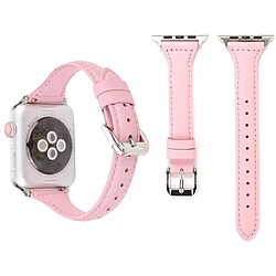 Wewoo Bracelet de montre en cuir véritable T Type pour Apple Watch Series 3 & 2 & 1 38mm rose