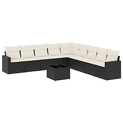 vidaXL Salon de jardin 10 pcs avec coussins noir résine tressée