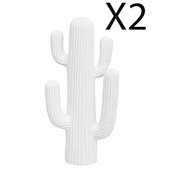 Pegane Lot de 2 Cactus décoratifs, décorations d'extérieur coloris blanc - Longueur 28 x Profondeur 14,5 x Hauteur 57 cm