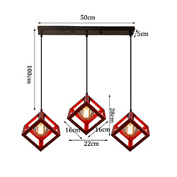 Stoex Lustre Creative Cube Rouge Plafonnier Antique À 3 Lumières Suspension Luminaire Rétro en Métal, Pour Bureau, Chambre À Coucher, Cuisine, Bar, E27 pas cher