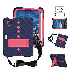 Coque en TPU motif losange, hybride avec béquille et lanière bleu marine/rose pour votre Apple iPad mini (2021)