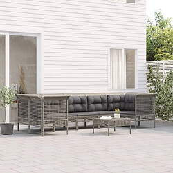 Maison Chic Salon de jardin 8 pcs + coussins - Mobilier/Meubles de jardin - Table et chaises d'extérieur Gris Résine tressée -MN90470