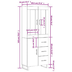 vidaXL Buffet haut Blanc 69,5x34x180 cm Bois d'ingénierie pas cher