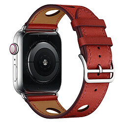 Avis Wewoo Bracelet à la mode en cuir véritable à trois trous avec cercle unique pour Apple Watch séries 3 et 2 et 1 38 mm rouge