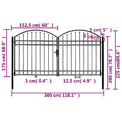 Acheter vidaXL Portillon double porte avec dessus arqué Acier 300x175 cm Noir