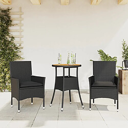 vidaXL Ensemble à manger de jardin et coussins 3 pcs noir rotin acacia