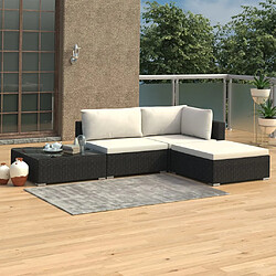 vidaXL Salon de jardin 4 pcs avec coussins Résine tressée Noir