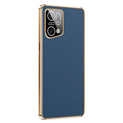 Coque en TPU + cuir véritable électroplaqué, bleu pour votre Oppo Find X5