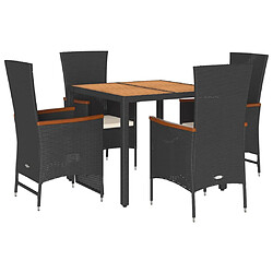 vidaXL Ensemble à manger de jardin coussins 5pcs Noir Résine tressée