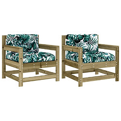 Maison Chic Lot de 2 Chaises de jardin,Fauteuil d'extérieur avec coussins bois de pin imprégné -MN68883