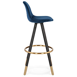 Avis Alterego Tabouret de bar design 'CHICAGO' en velours bleu et 4 pieds en bois noir