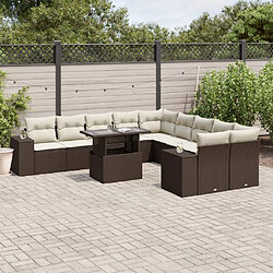 vidaXL Salon de jardin et coussins 11 pcs marron résine tressée