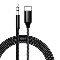 iLike AX2 Câble USB-C (Type-C) tressé durable vers prise audio stéréo 3,5 mm AUX Câble 1 m Noir