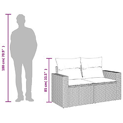 vidaXL Canapé de jardin 2 places avec coussins gris résine tressée pas cher