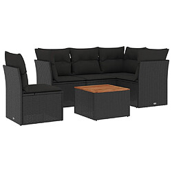 vidaXL Salon de jardin 6 pcs avec coussins noir résine tressée