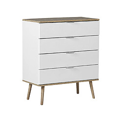 Beliani Commode 4 tiroirs blanche et bois clair WALPI