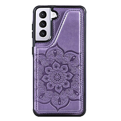 Coque en TPU + PU motif fleurs avec béquille et porte-carte violet pour votre Samsung Galaxy S21 + 5G