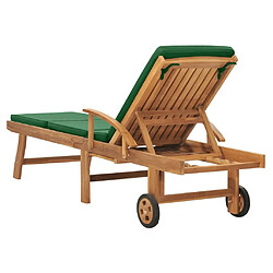 Maison Chic Chaise longue avec coussin | Bain de soleil Relax | Transat Bois de teck solide Vert -GKD25276 pas cher