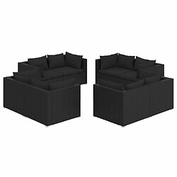 Maison Chic Salon de jardin 8 pcs + coussins - Mobilier/Meubles de jardin - Table et chaises d'extérieur Résine tressée Noir -MN51472