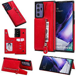 Coque en TPU + PU nouveau revêtement anti-goutte avec porte-carte extérieure et pochette à fermeture éclair rouge pour votre Samsung Galaxy Note 20 Ultra/Note 20 Ultra 5G