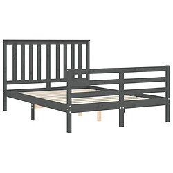 Maison Chic Lit adulte - Cadre Structure de lit avec tête de lit Contemporain gris 140x190 cm bois massif -MN85709 pas cher