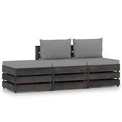 vidaXL Salon de jardin 3 pcs avec coussins Bois imprégné de gris