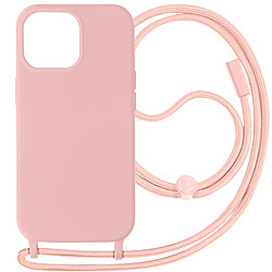 Avizar Coque Cordon pour iPhone 15 Pro Lanière Tour du Cou 80cm série Corda Rose