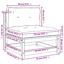 vidaXL Canapé jardin sans accoudoirs coussins cire marron massif pin pas cher