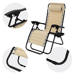 Acheter ML-Design 2x Chaise longue bain de soleil en acier beige avec appui-tête et porte-boisson