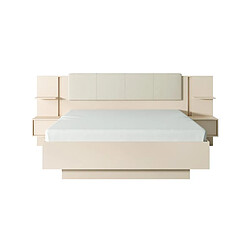 Avis Vente-Unique Lit avec chevets 160 x 200 cm - Avec LEDs - Coloris : Beige - ELYNIA