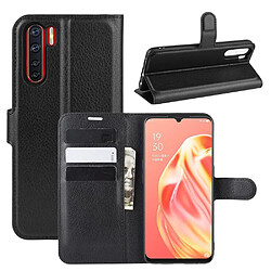 Etui en PU litchi avec support noir pour votre OPPO A91