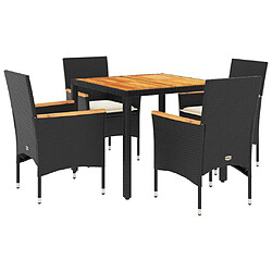 vidaXL Ensemble à manger de jardin et coussins 5 pcs noir rotin acacia