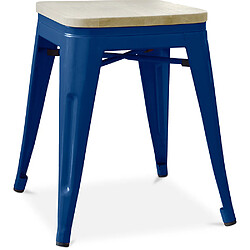 ICONIK INTERIOR Tabouret de bar design industriel - Bois et acier - 45cm - Nouvelle édition - Stylix Bleu foncé