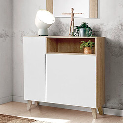 Avis Pegane Armoire à chaussures, meuble à chaussures avec 2 portes coloris chêne cambrian, blanc - longueur 90 x profondeur 29 x hauteur 90 cm