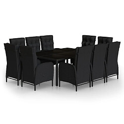 vidaXL Ensemble à dîner de jardin 11 pcs Résine tressée Noir