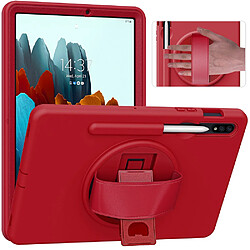 Coque en TPU avec béquille rotative à 360° et porte-stylo rouge vin pour votre Samsung Galaxy Tab S7 T870/T875