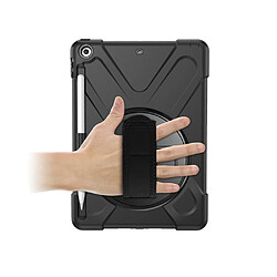 Avis Coque en TPU Combo en forme de X avec dragonne et béquille pivotante à 360 degrés noir pour votre Apple iPad 9.7 pouces (2018)/(2017)