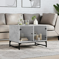 Maison Chic Table basse pour salon | Table à café avec portes en verre gris béton 68,5x50x50 cm -GKD78859