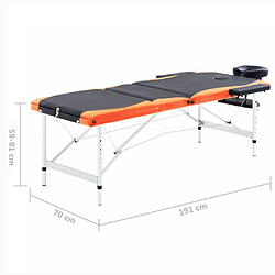 vidaXL Table de massage pliable 3 zones Aluminium Noir et orange pas cher