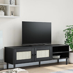 vidaXL Meuble TV SENJA aspect rotin noir 158x40x49cm bois massif pin