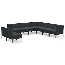 vidaXL Salon de jardin 9 pcs avec coussins Résine tressée Noir