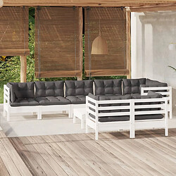 Maison Chic Salon de jardin 9 pcs + coussins - Mobilier/Meubles de jardin - Table et chaises d'extérieur blanc bois de pin massif -MN45436