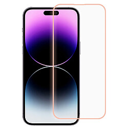 Protecteur écran en verre trempé fluorescent de nuit, entièrement collé, anti-rayures, transparent pour votre iPhone 14 Pro - rose