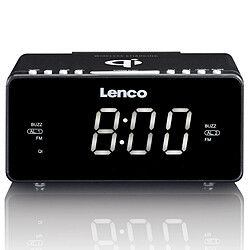 Lenco Radio-réveil FM stéréo avec USB et chargeur de smartphone sans fil Qi CR-550BK Noir